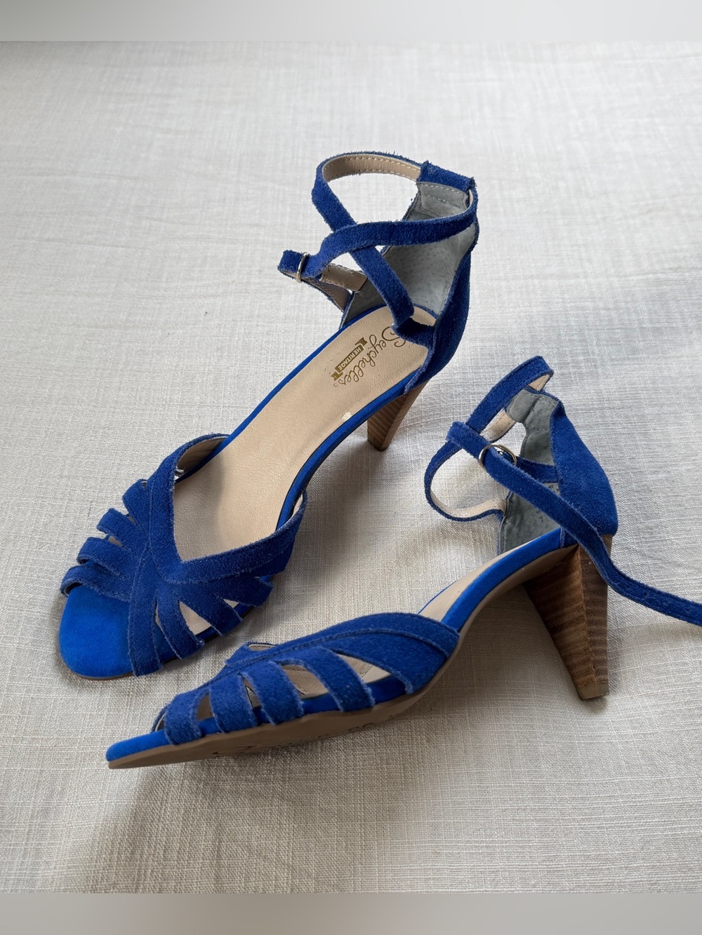 Seychelles Ultramarine Cobalt Blue Leather Suede Strappy Heeled Sandals Size 7